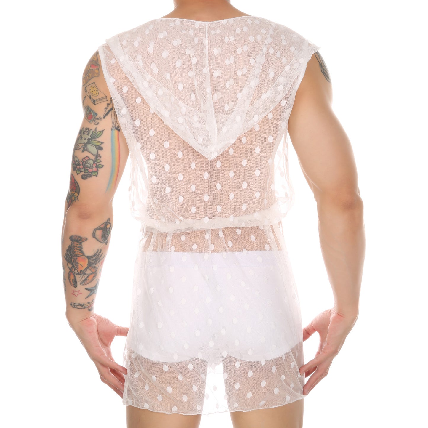 Men's Transparent Fashion Lace Mesh Bathrobe