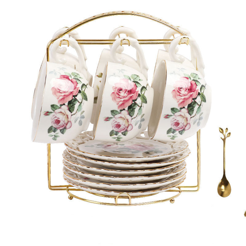 European Style Floral Coffee Cup Set Cup And Saucer Ceramic