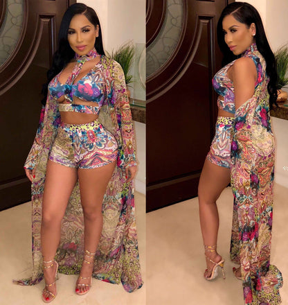 Digital Printing Split Swimsuit Three Piece Set