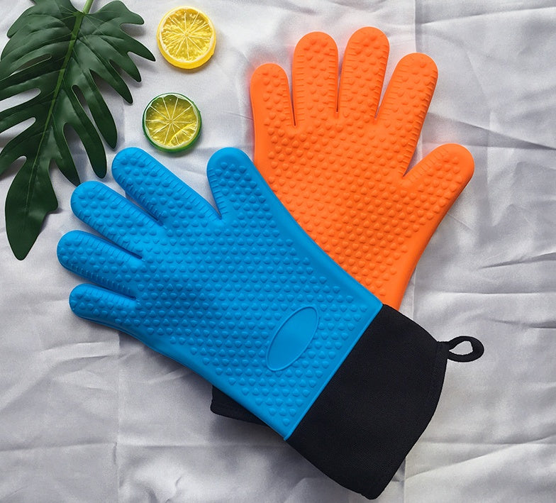 Silicone Gloves Kitchen Baking Insulation Five Fingers Cotton Thickened Microwave Oven