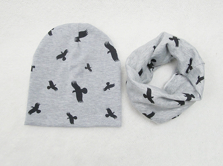 Children's Pullover Hat Animal Print Hat Scarf Two-piece Set