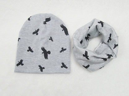 Children's Pullover Hat Animal Print Hat Scarf Two-piece Set