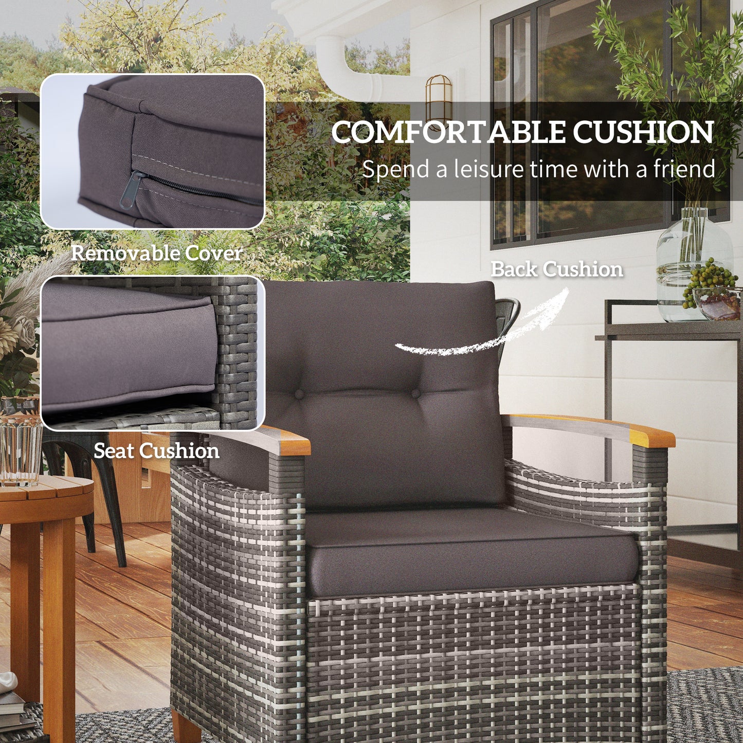 Outdoor Bistro Set Patio Furniture with Cushions for Porch