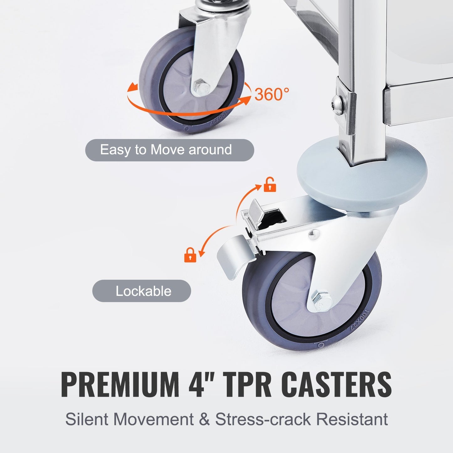 Stainless Steel Cart, 3-layer Practical Laboratory Cart, Carrying Capacity Of 400 Pounds, Medical Cart With Lockable Universal Wheels, Suitable For Laboratories, Clinics, Kitchens, Salons