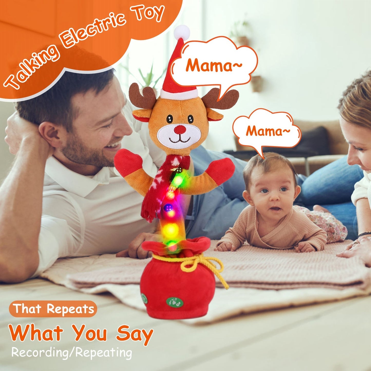 1Pc Penguin Or Elk Kid Electric Dance Toy Christmas Elk Snowman Senior Penguin Plush Toy Interactive Sing Song Whirling Mimicking Recording Light Up Toy