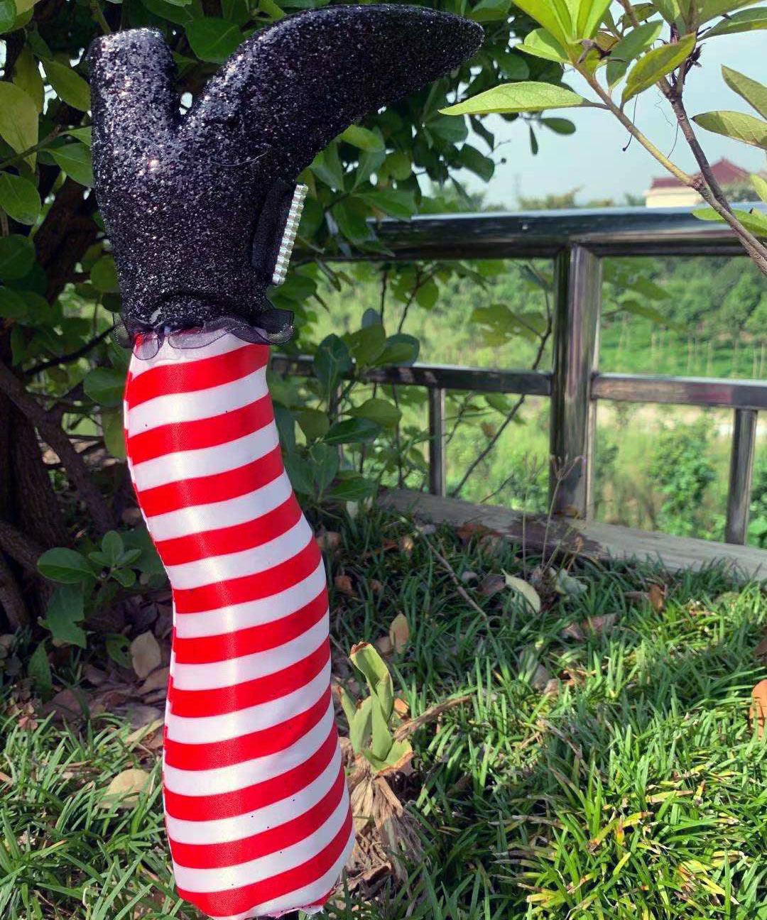 Halloween Striped Witch High Heels Garden Decoration Ornament