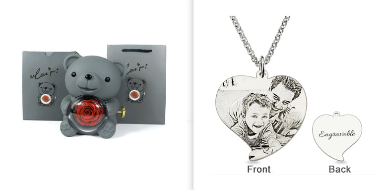 Rotating Bear Gift Box Eternal Rose Teddy Bear Jewelry Box With Necklace Valentine Wedding Special Present For Girlfriend Anniversary Gift Jewelry Box