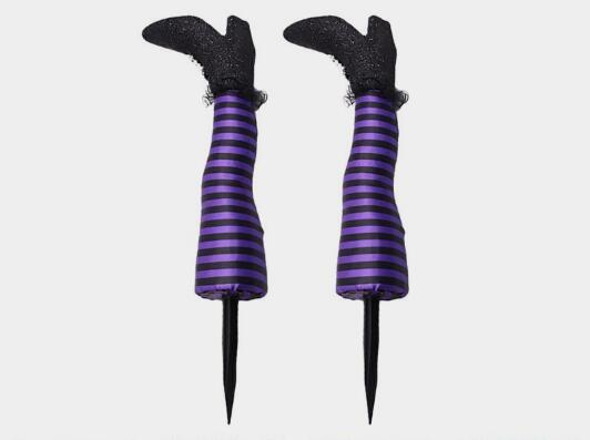 Halloween Striped Witch High Heels Garden Decoration Ornament