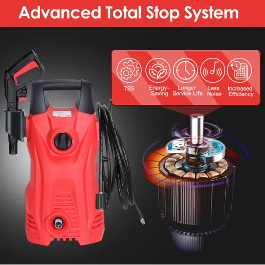 Electric High Pressure Washer 3000PSI Max 2.6GPM Powerful Car Washer Pressure Cleaner With Adjustable Spray Nozzle Soap Dispenser IPX5 Waterproof For Patio Garden Driveway