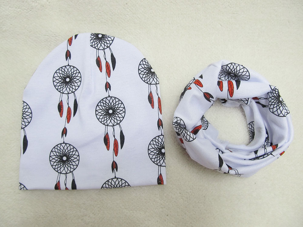 Children's Pullover Hat Animal Print Hat Scarf Two-piece Set