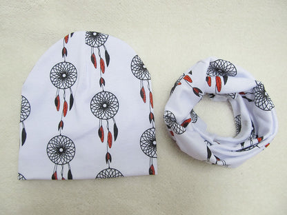 Children's Pullover Hat Animal Print Hat Scarf Two-piece Set