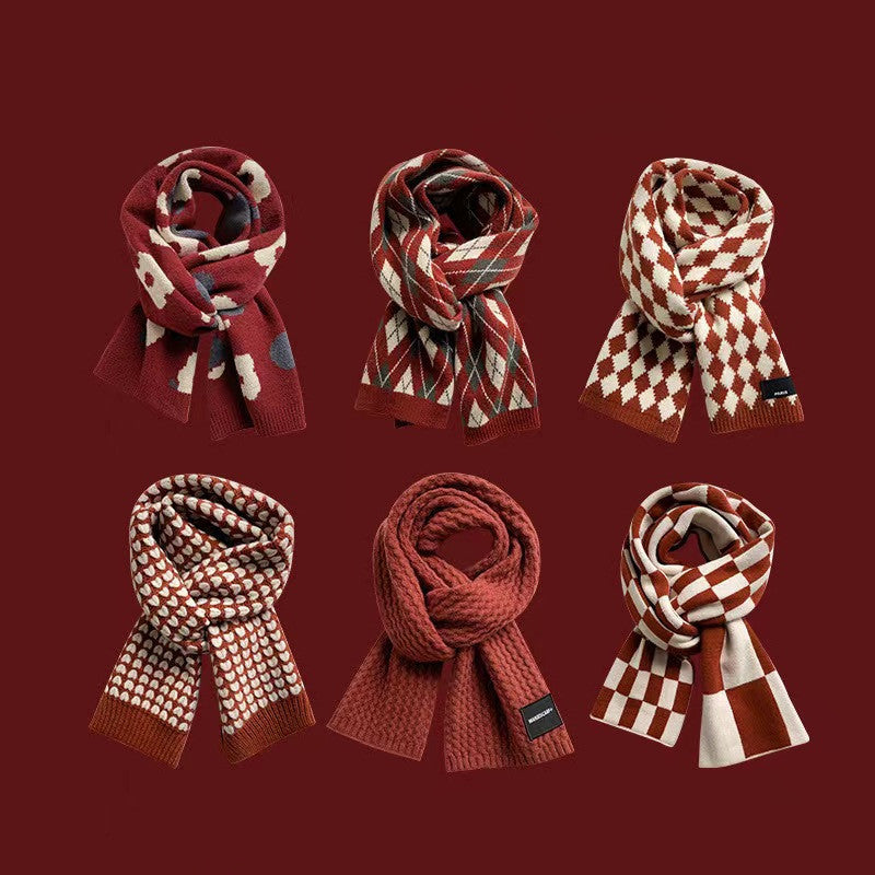 Red New Year Scarf Women's Winter Christmas Knitting Wool