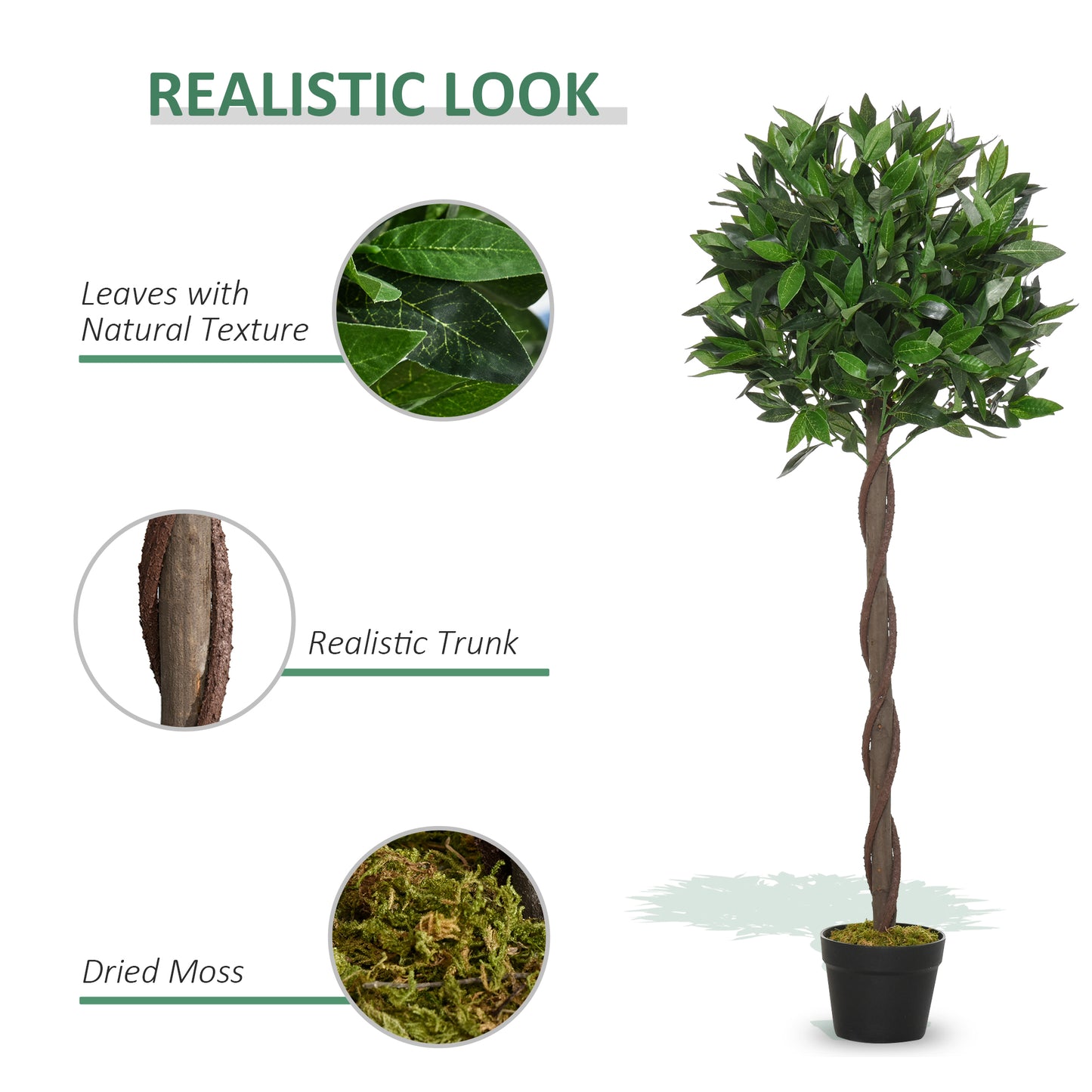 Artificial Bay Laurel Topiary Trees W/ Pot Fake, Set Of 2 120cm/4FT Indoor Greenery Plant Home Office Garden Decor Green