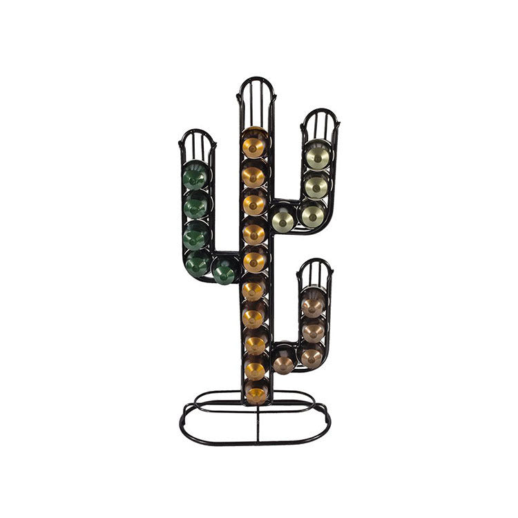 Coffee Capsule Rack Iron Wire Black Cactus Coffee Capsule Storage Display Rack