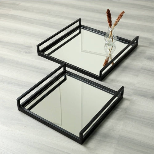 Handcrafted Glass With Metal Frame Serving Tray