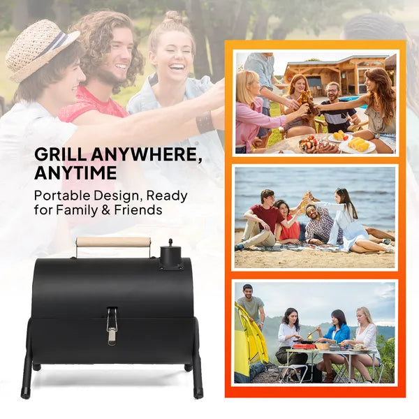 Portable Charcoal Grill Outdoor Stove, Two Side Carbon Griller For BBQ, Tabletop Barbecue Grill For Outdoor Camping Party, Black