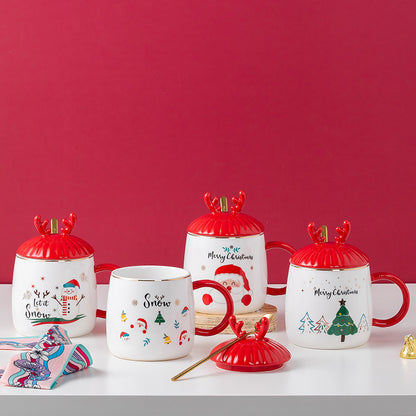 Christmas Mug With Lid Spoon Snowman Ceramic Mug
