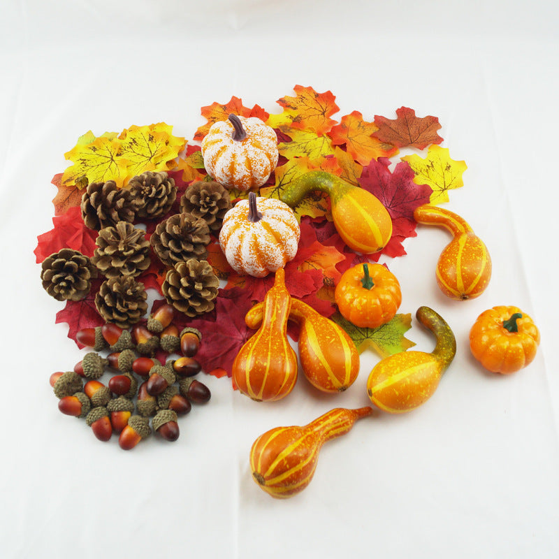 Autumn Pastoral Style Simulation Pumpkin Acorn Maple Leaf Pine Cone Halloween Diy Decoration Props