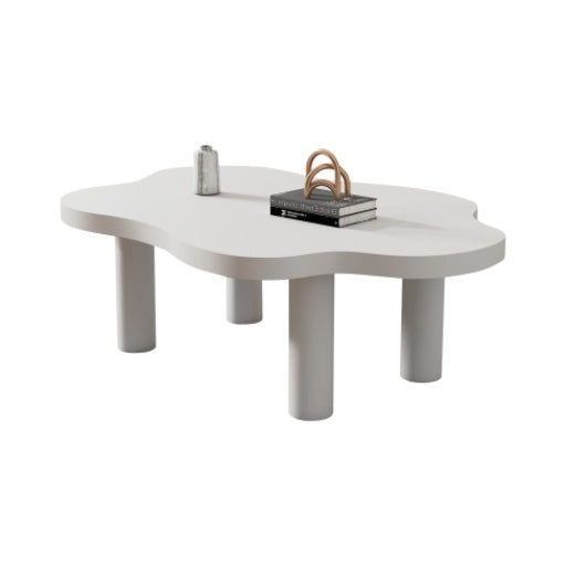 Cloud Shaped Coffee Table, Irregular White Tea Table, Round Corner End Table, Modern Coffee Table With 4 Legs, For Living Room Furnitur, Easy Assembly