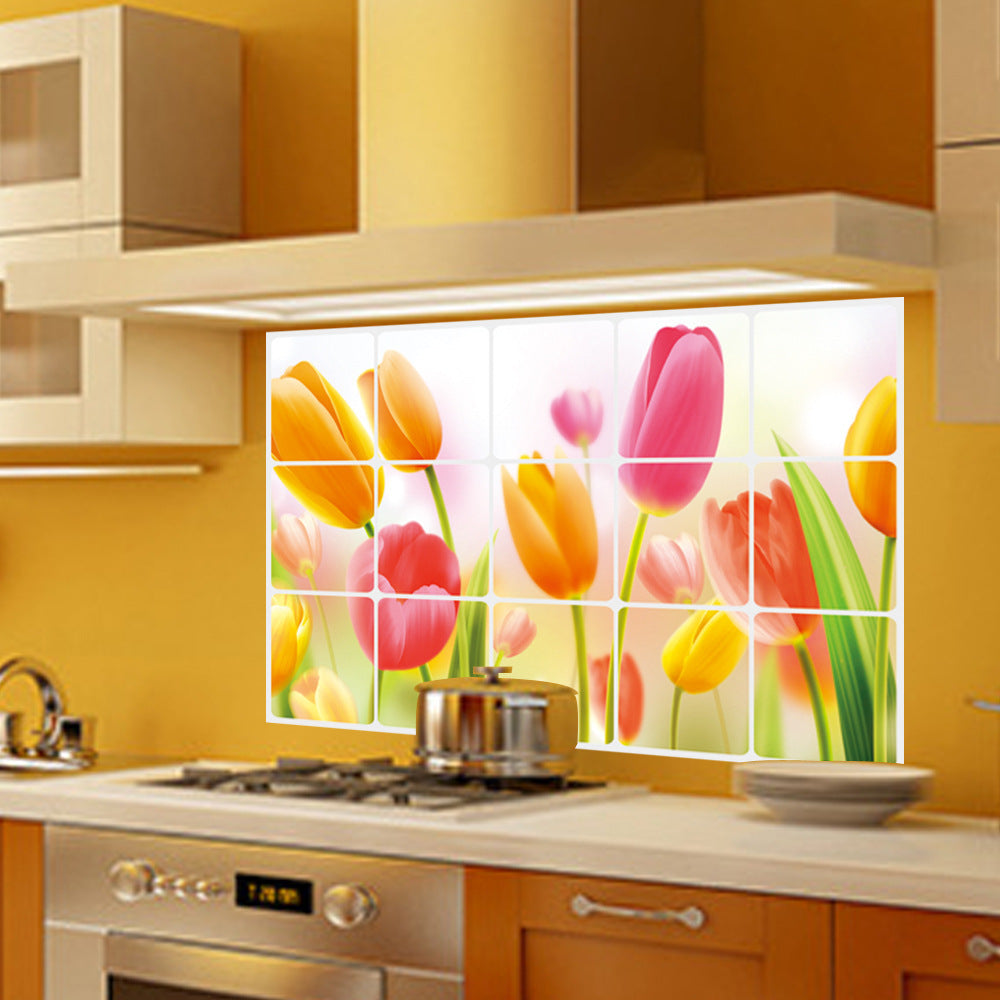 Tulip Flower Kitchen Stove Tile Glass Background Decoration Removable Wall Sticker