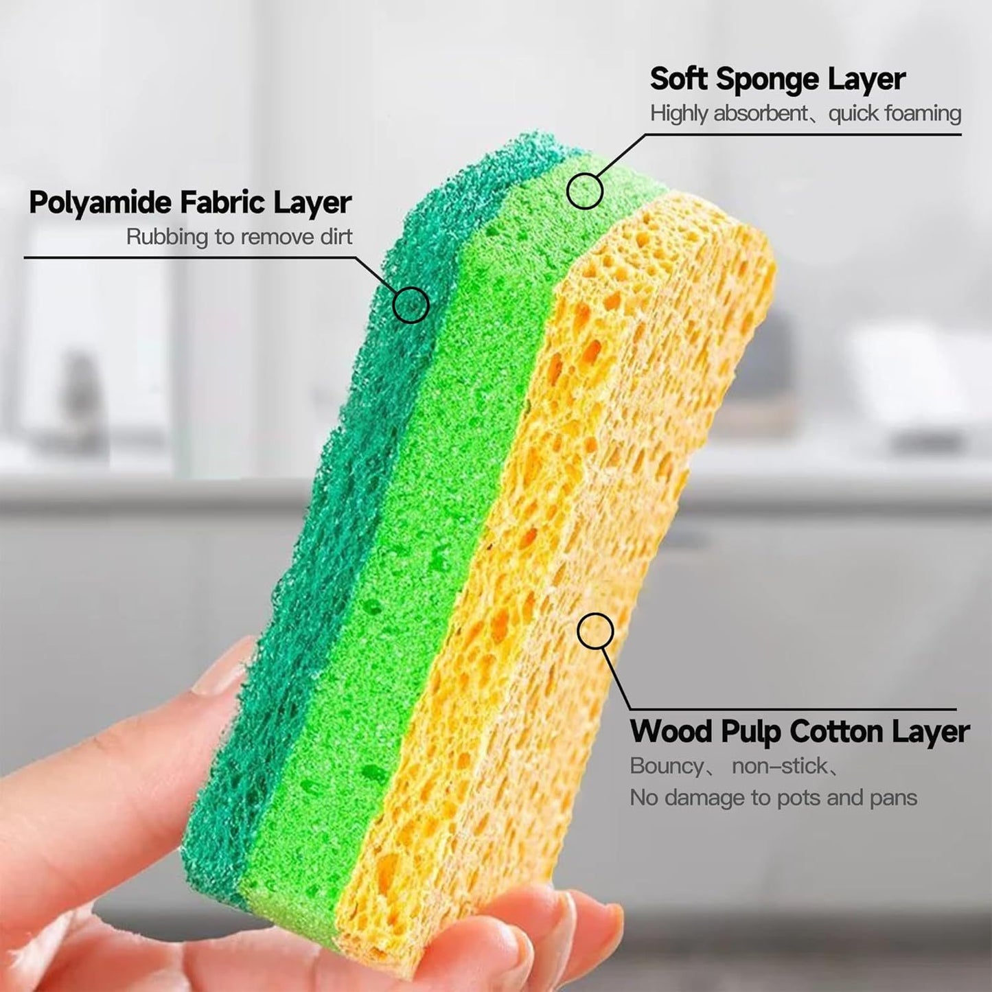 12 Pack Zero Scratch Scrub Sponges, 4 Pack, Non-Scratch Kitchen Sponges For Dishes And Cleaning