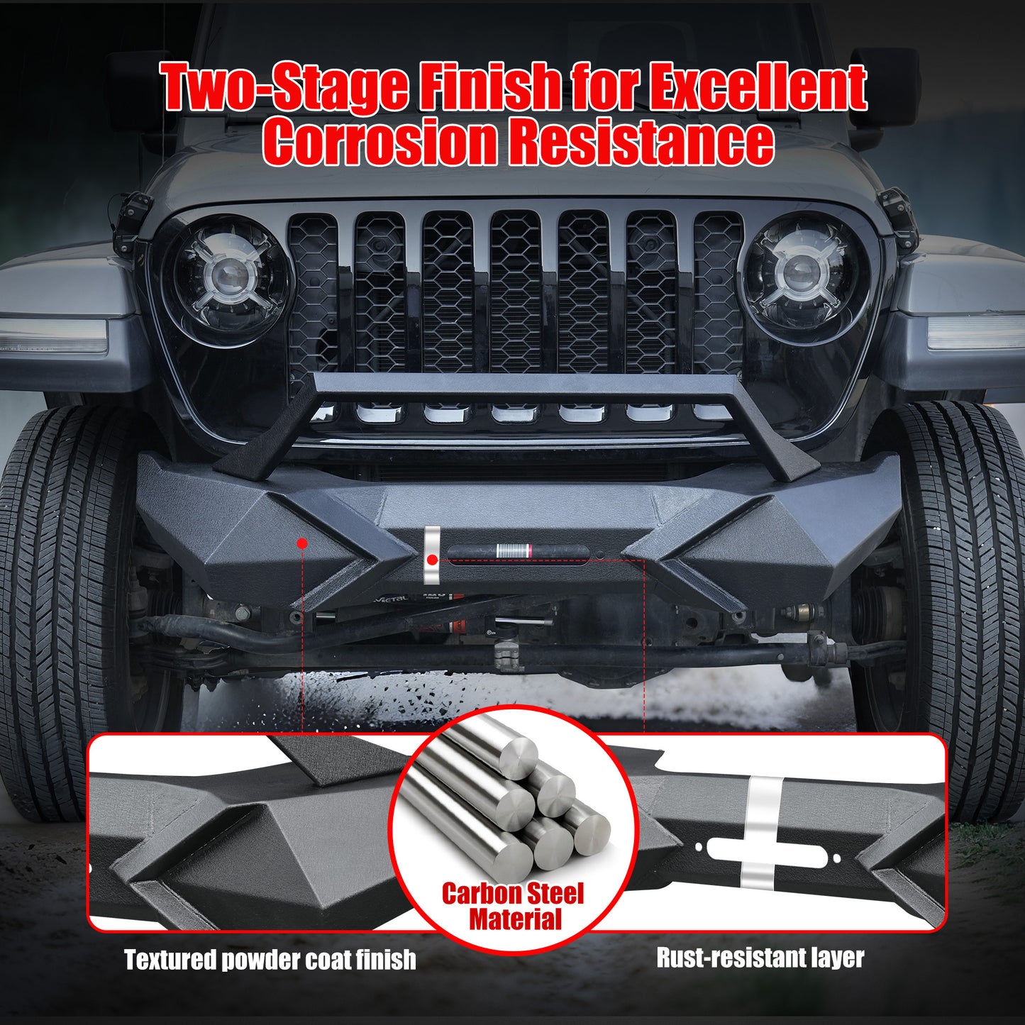 X Style Front Bumper With Winch Plate Compatible For Wrangler JK 2007-2018 , Heavy Duty Black Textured Manganese Steel Construction, Perfect For On And Off-Road Used