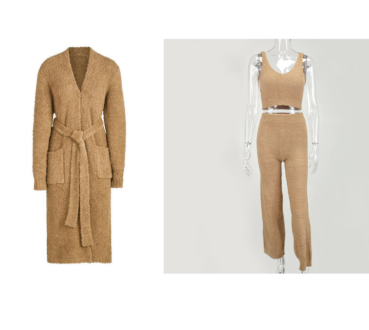 Belted bathrobe home wear