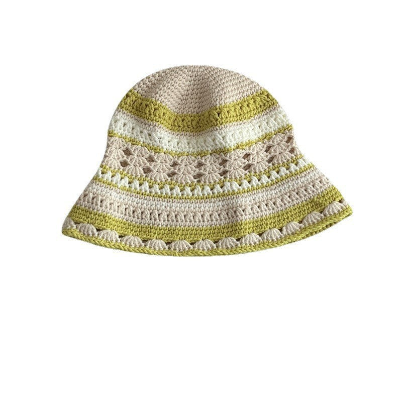 Japanese-style Retro Hollow Flower Handmade Knitted Bucket Hat Women