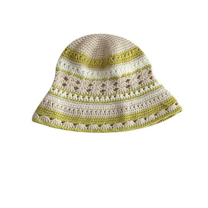 Japanese-style Retro Hollow Flower Handmade Knitted Bucket Hat Women