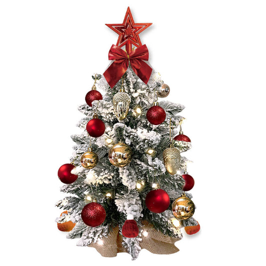22in Tabletop Artificial Mini Red Christmas Tree With Light With Flocked Snow