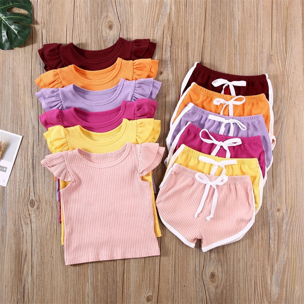 Flying Sleeve T-Shirt Shorts Sports and Leisure Two-Piece Suit