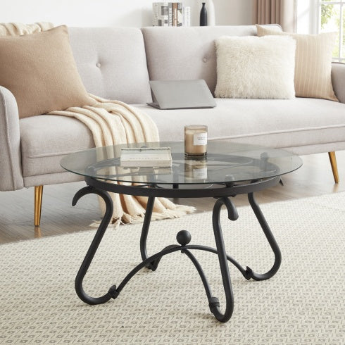 Suitable For Living Room 2-piece Tempered Glass Surface Coffee Table Set