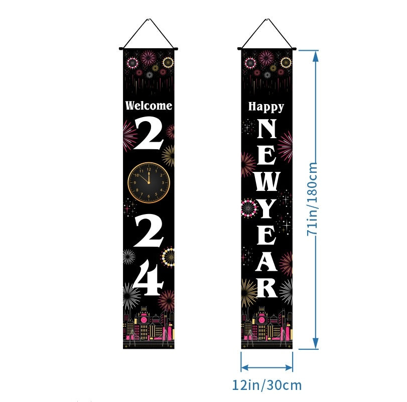 New Year Decoration Party Door Curtain Black Gold New Year Photo Couplet