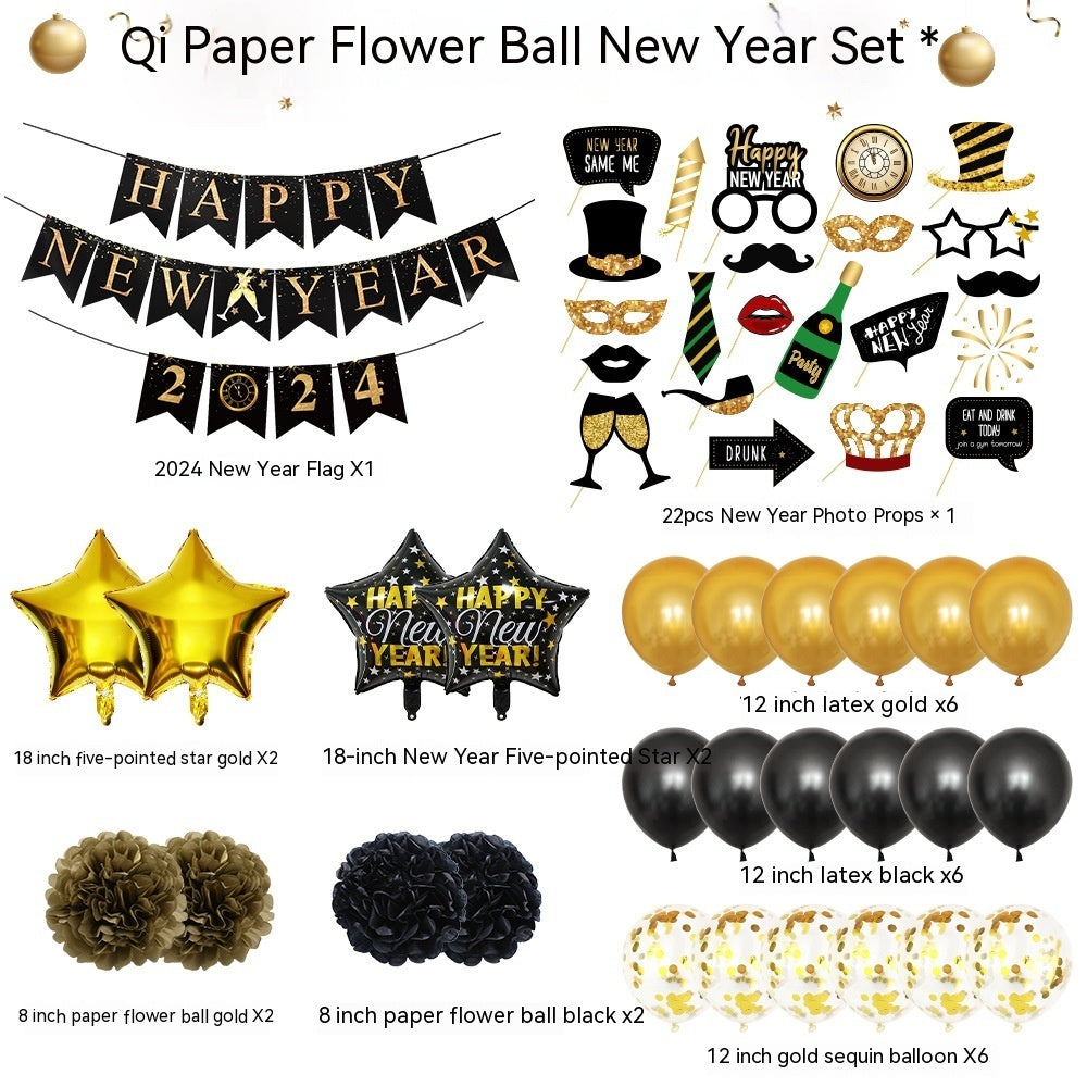 Happy New Year Balloon Set Annual Meeting Decoration Props