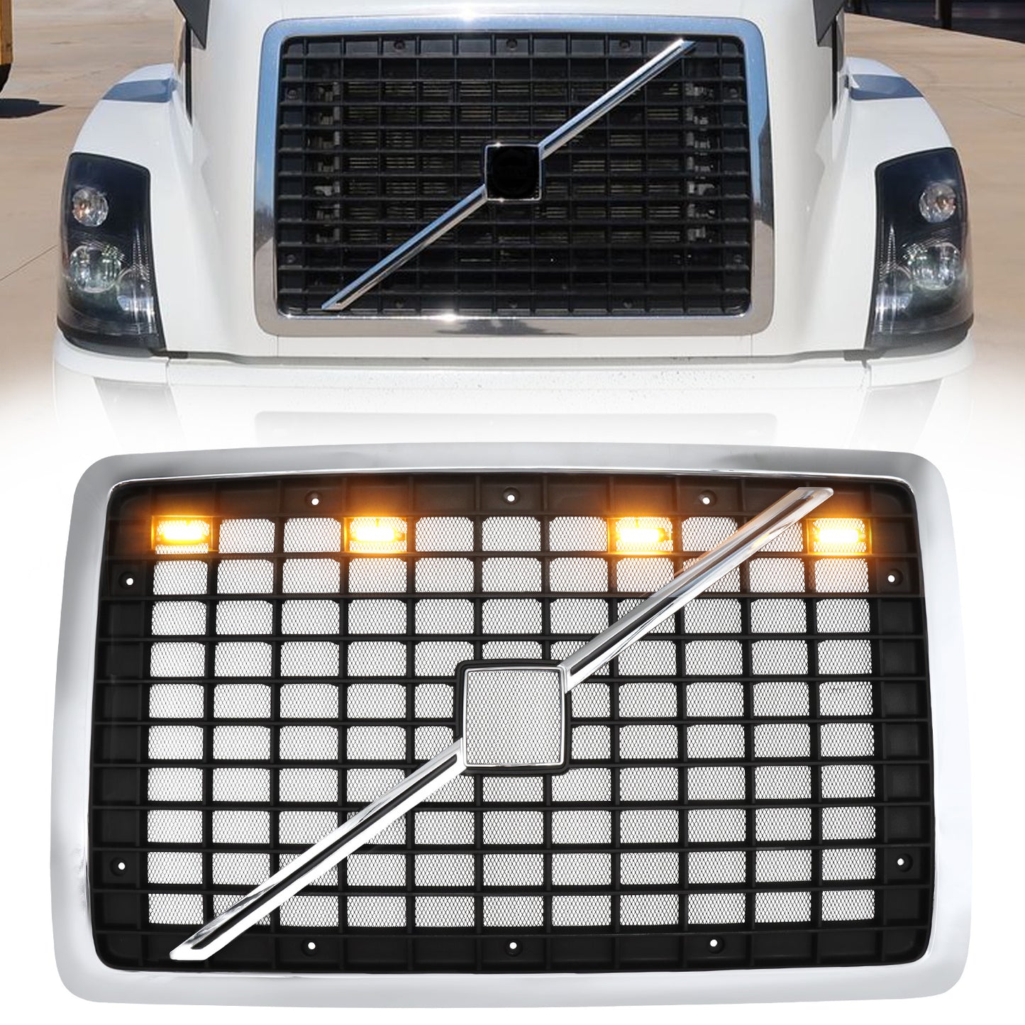 VOLVO, 2004-2017, VNL, Grille, US Version, Chrome Black, With Insect-proof Net, Revised