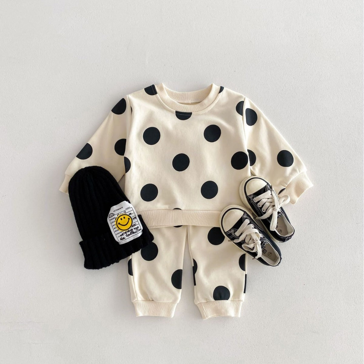 Cute Polka Dot Sweatshirt And Sweatpants Suit Leisure Sports Two-piece Set