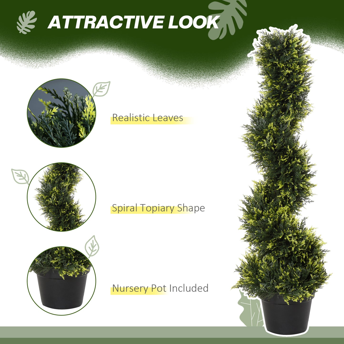 90cm/3FT Artificial Trees, Spiral Topiary Trees W/ Pot Set Of 2, Fake Indoor Greenery Plant Home Office Garden Decor Green