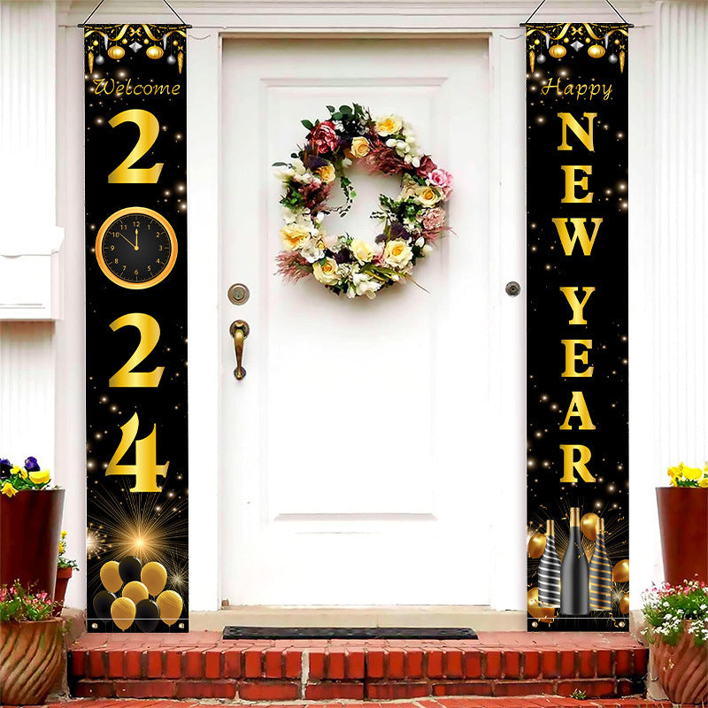 New Year Decoration Party Door Curtain Black Gold New Year Photo Couplet