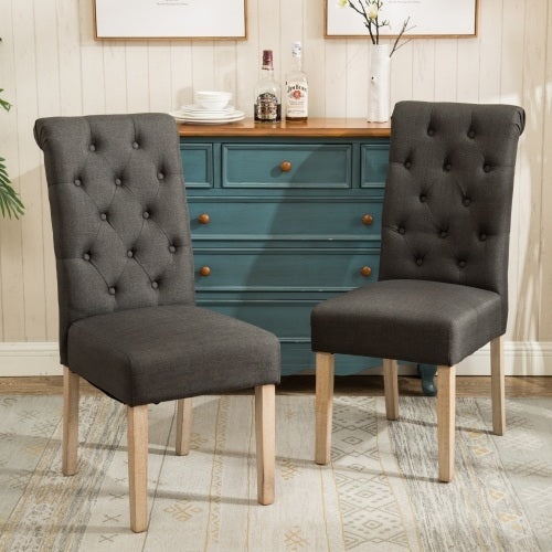 Habit Solid Wood Tufted Parsons Dining Chair, Set Of 2, Charcoal