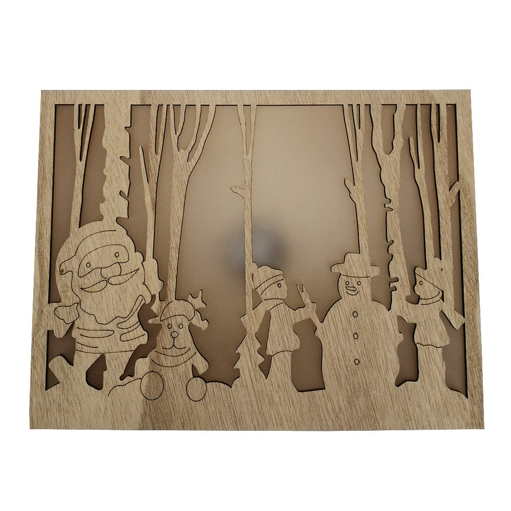 Christmas Decoration Ornaments Wooden Luminous Small Square Box