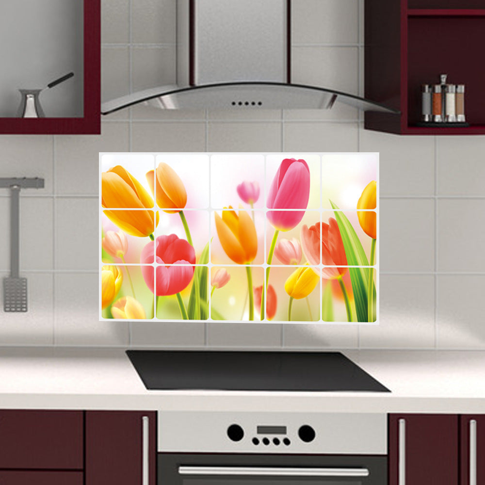 Tulip Flower Kitchen Stove Tile Glass Background Decoration Removable Wall Sticker