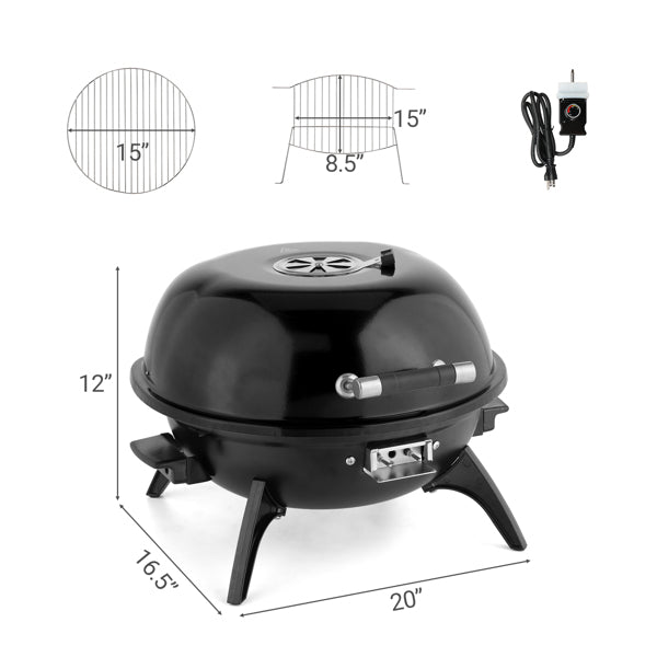 Electric Countertop BBQ Grill, Portable Double Layer Indoor-Outdoor Electric Grill For Indoor & Outdoor Use, 1600W, Black