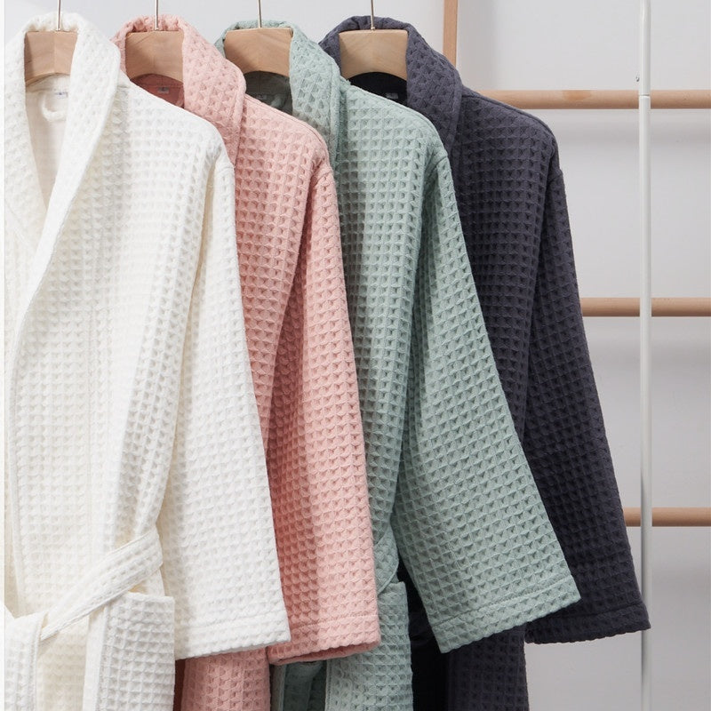 Four Seasons Pure Cotton Waffle Bathrobe Water-absorbing Quick-drying Bathrobe