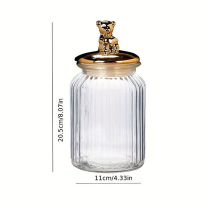 Modern Transparent Glass Sealed Jar Storage With Lid Golden Animal Decoration Candy Bottle Tea Box Kitchen Utensils