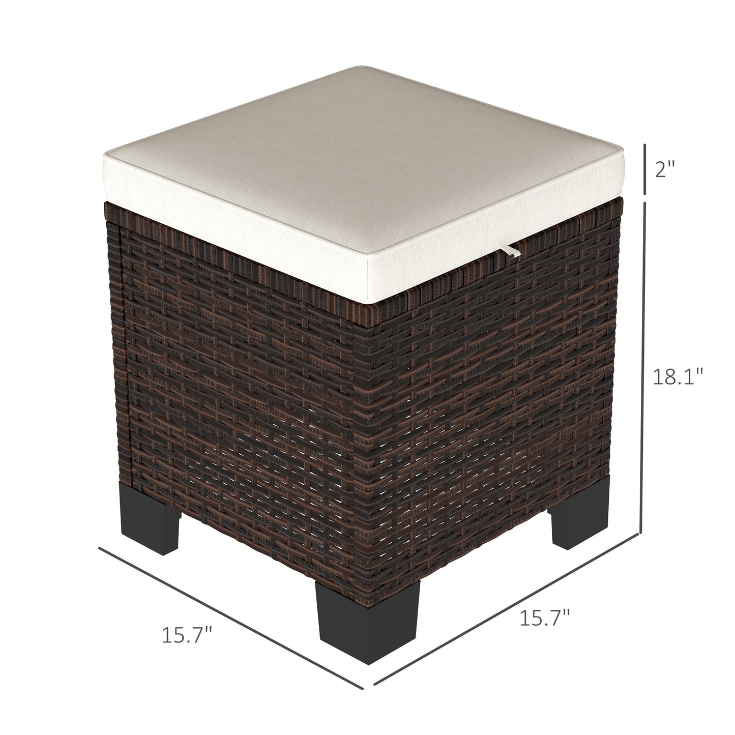 2 Piece Wicker Outdoor Ottomans With Cushions, Rattan Ottoman Footrest And Side Table For Patio, Yard, Poolside, Beige