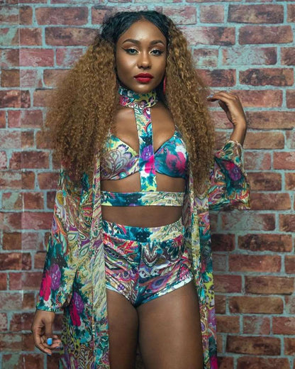 Digital Printing Split Swimsuit Three Piece Set
