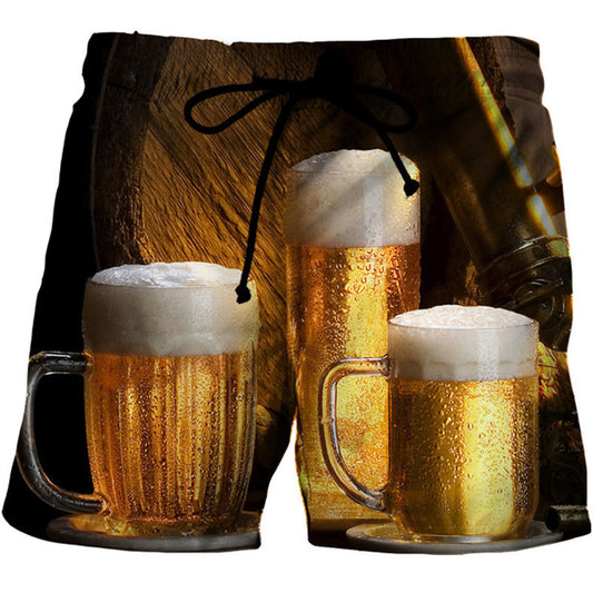 Summer Men's Beach Shorts Digital Full Print 3D Pattern Beer Pants Sports Leisure Flag Beer Shorts