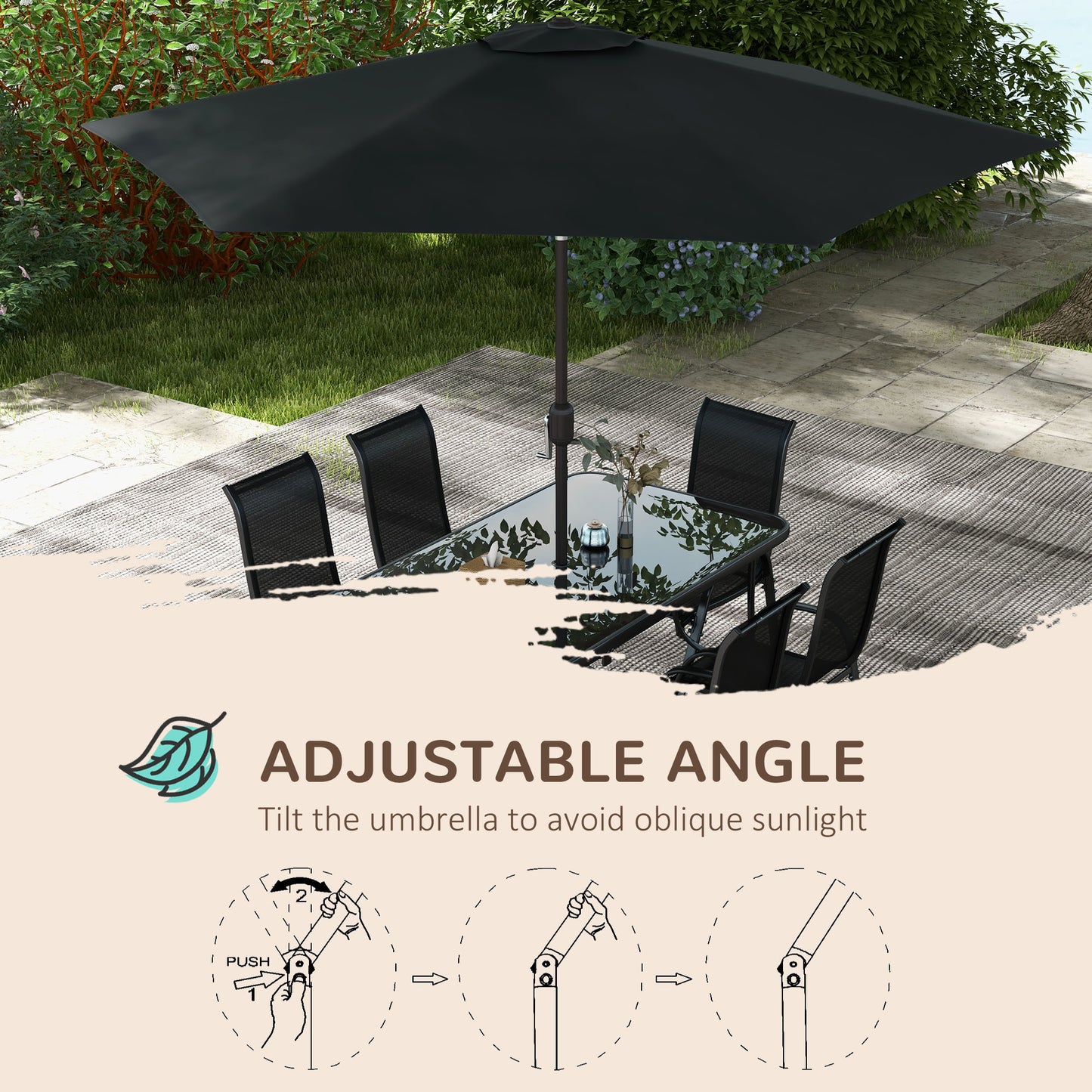 8 Pieces Patio Furniture Set with 9Ft Patio Umbrella, Outdoor Dining Table and Chairs, Black