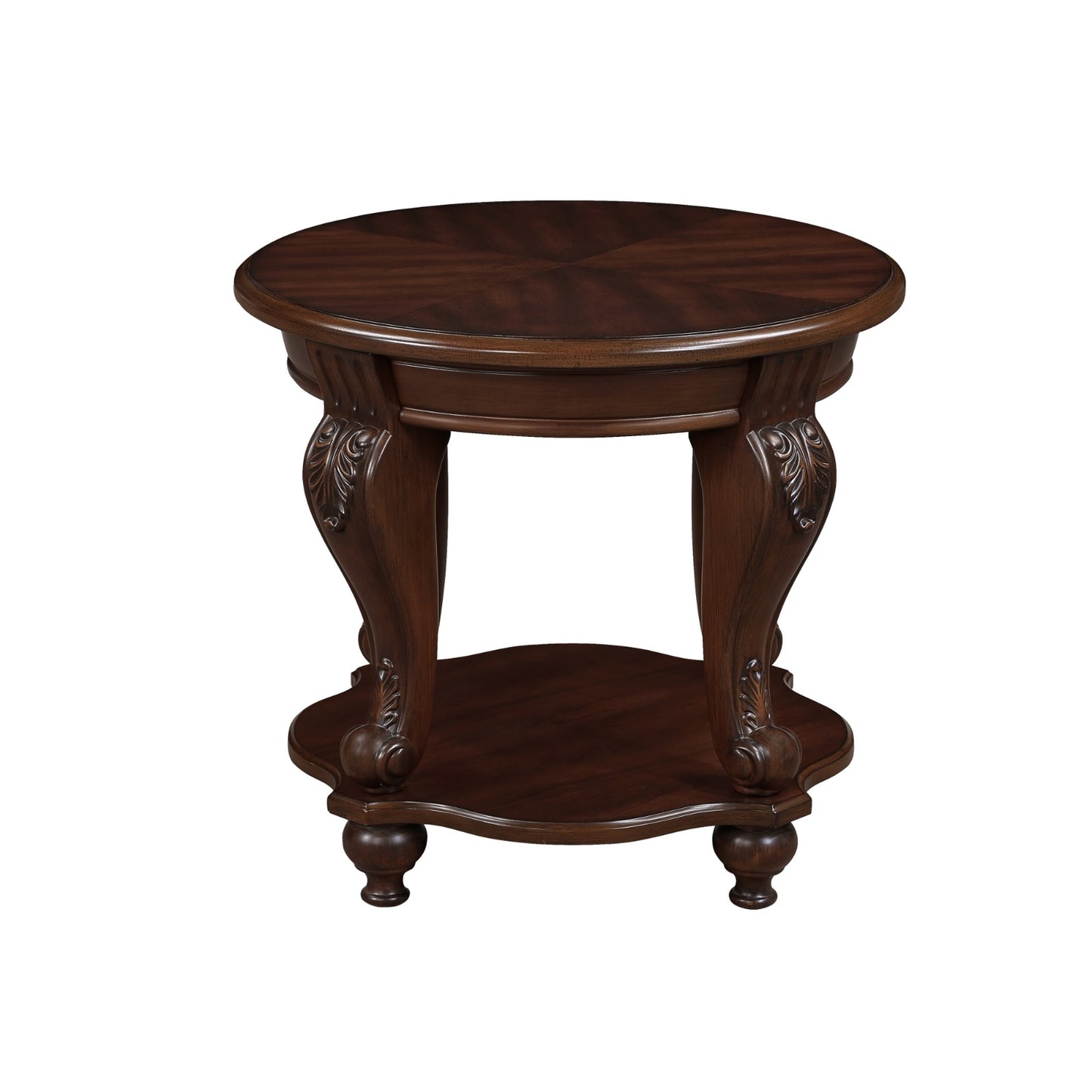 22'' Retro Round End Table,Solid Wood Sofa Side Table With Shelf,Living Room Corner Table Easy Assem