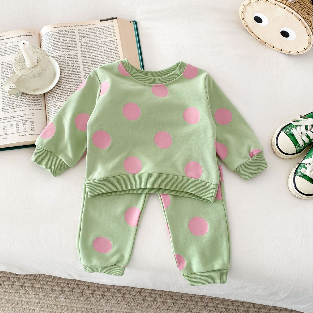 Cute Polka Dot Sweatshirt And Sweatpants Suit Leisure Sports Two-piece Set